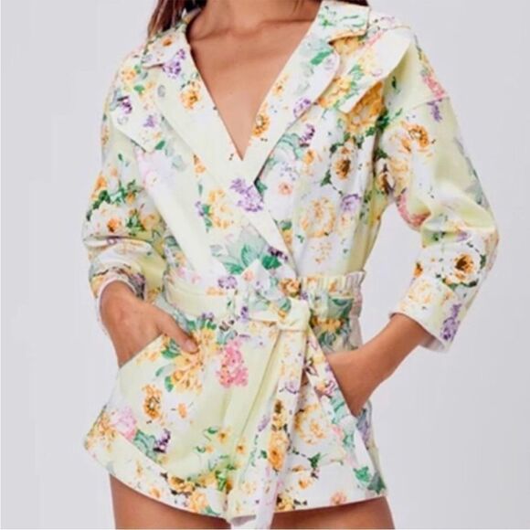 NWT for love & lemons chamomile denim suit floral romper M
